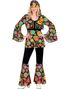 60's Mørkt Hippiekostyme med Fargerike Lyse Blomster til Dame - X-Large