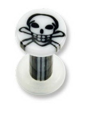 Hvid Piercing Plug med Sort Dødningehoved