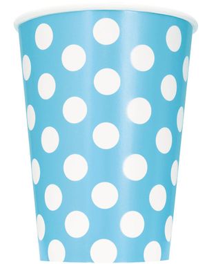 6 stk Lys blå Polka Dots Papkrus 355 ml