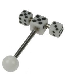 Tungepiercing med Tre Hvide Terninger