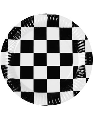 10 stk Sort Og Hvid Racing Papir Tallerkener 23 cm
