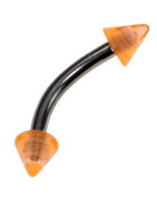 Banan Øjenbrynspiercing med Orange Spike Kugler - 1.2 x 8 mm