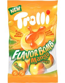 Trolli Flavor Bomb Mango - Geleballer med Surt Flytende Fyll 75 gram