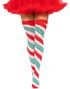 Juleinspirerte lårstrømper med røde og grønne båndstriper
