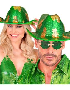 Grønn St. Patrick's Cowboyhatt med Trekløver Motiver i Gull