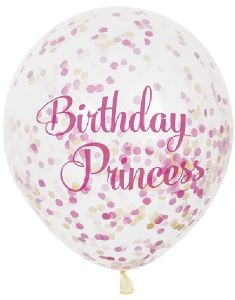 6 stk 30 cm Birthday Princess Pink Konfettiballoner