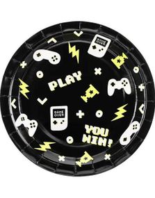 8 stk Runde Papirtallerkener 23 cm - Gamer Party