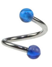 Curve Øjenbrynspiercing med Blå og Hvide Kugler - 1.2 x 8 mm