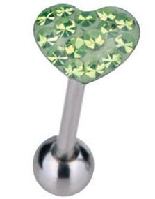 Tungepiercing med Hjerteformet Grøn Topkugle & Sten