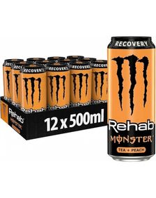 12 stk Monster Energy Rehab Peach Tea - Energidrikk med Ferskentesmak - Hel Eske 12 x 500 ml (Tyskland)