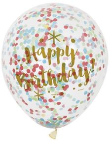6 stk 30 cm Guldfarvet Happy Birthday Konfettiballoner