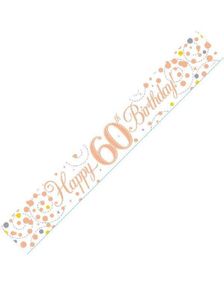 Happy 60th Birthday - 2,7 Meter Hvit og Rosegull Holografisk Banner
