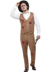 Komplett Clyde Zombie Gangster Kostyme med Hatt 