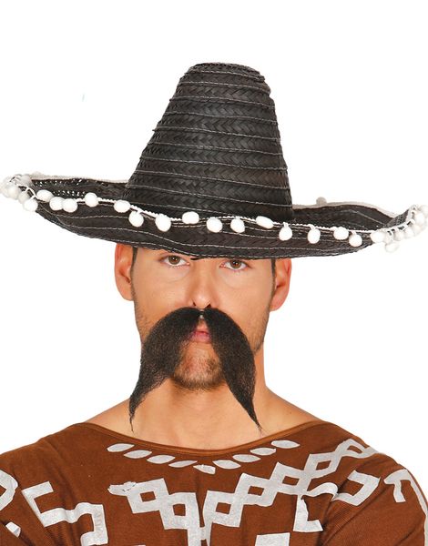 Sort Sombrero med Hvide Kvaster 45 cm