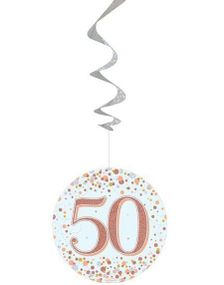 6 stk 50-Års Bursdag Hvit og Rosegull Holografiske Swirls