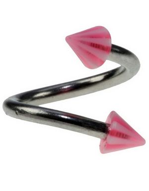 Curve Øjenbrynspiercing med Rosa og Hvid Spikes - 1.2 x 8 mm
