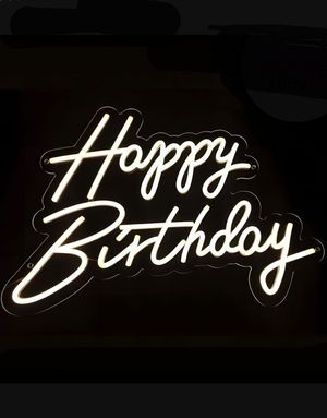 Hvid Neon LED Dæmpbart Skilt - Happy Birthday