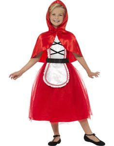 Rødhætte inspireret Børnekostume med Kjole og Hætte