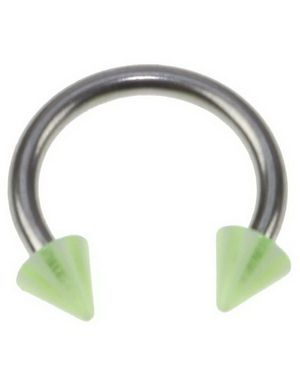 Rund Øjenbrynspiercing med Grønne og Hvide Spike Kugler - 1.2 x 8 mm