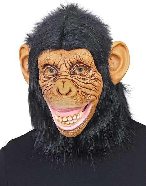 Heldækkende Chimpanser Latexmaske med Imiteret Pels