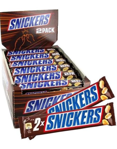 24 stk Dobbel Snickers Bar - Melkesjokoladebar med Nougat, Nøtter og Karamell 1,8 kg