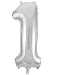 Tallet 1 - Sølvfarvet JUMBO Folieballon 86 cm
