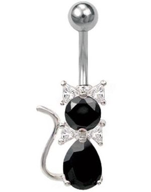Kitten With Bowtie Navlepiercing - Sort