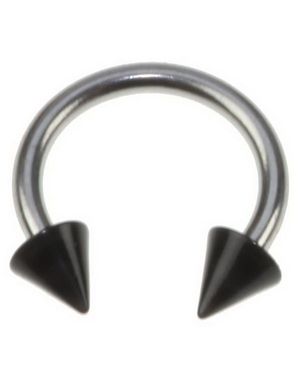 Rund Øjenbrynspiercing med Sorte Spike Kugler - 1.2 x 8 mm