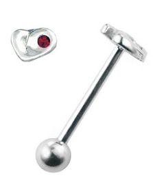 Tungepiercing Hjerteformet Topkugle & Rød CZ Sten
