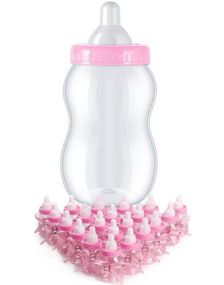 Stor Baby Rosa Tåteflaske m/ 30 Små Tåteflasker (Gjestegaver/Pynt)
