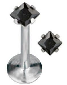 Labret Piercing med Firkantet Sort Sten