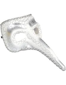 Sølvfarget Venetiansk Maske med Lang Nese