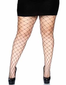 Sort Netstrømpebukser med Store Diamanttern - Plus Size