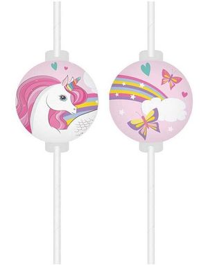 4 stk Enhjørning Papirsugerør - Unicorn Rainbow