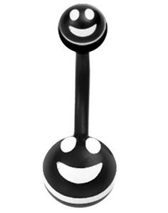 Sort og Hvid Navlepiercing med Smiley