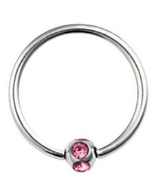 BCR Piercing med Rund Kugle og Rosa Sten