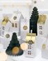 24 sk Hvide og Guldfarvede Julehus Advent-Æsker / Julekalender med Tags, Klemmer og Sejlgarn