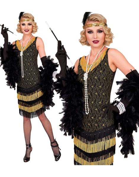 Roaring 20's Gatsby Flapper - Svart og Gullfarget Flapperkjole til Dame