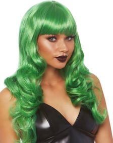 Lang Bølgete Parykk med Pannelugg – Grønn