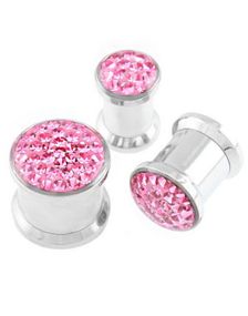 Piercing Plug Dekoreret med Rosa Sten