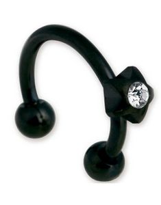 Stjerne med Sten Sort - 1,2 x 8 mm Øjenbrynspiercing 