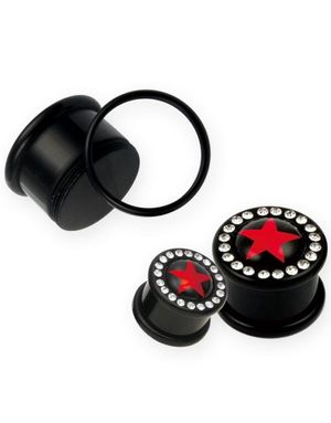 Rød Stjerne og Klare Sten - Sort Piercing Plug