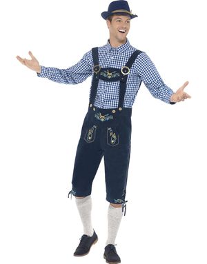 Blåt Traditionelt Oktoberfest Luksuskostume til Herre