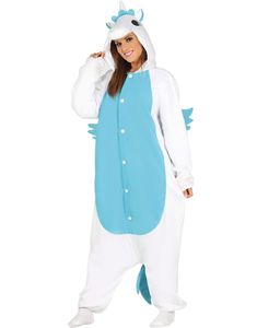 Hvid og Blå Enhjørning Kigurumi Unisex Kostume