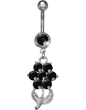 Flot Navlepiercing med Vedhæng af Blomst og Sorte CZ Sten