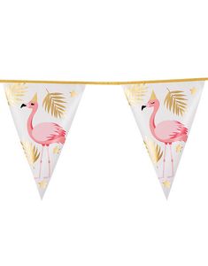 Banner med Vimpler og Folieret Guldmotiv 4 meter - Flamingo Gold