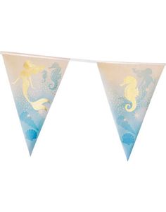 Banner med Vimpler og Holografisk Guldmotiv 4 meter - Mermaids