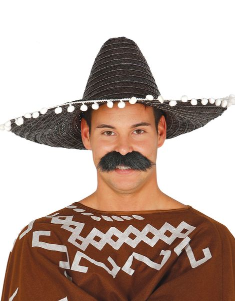 Sort Sombrero med Hvide Kvaster 50 cm