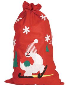 Rød Julesekk med Snømann 85x55cm