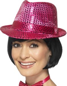 Rosa Fedorahat med Glitrende Pailletter